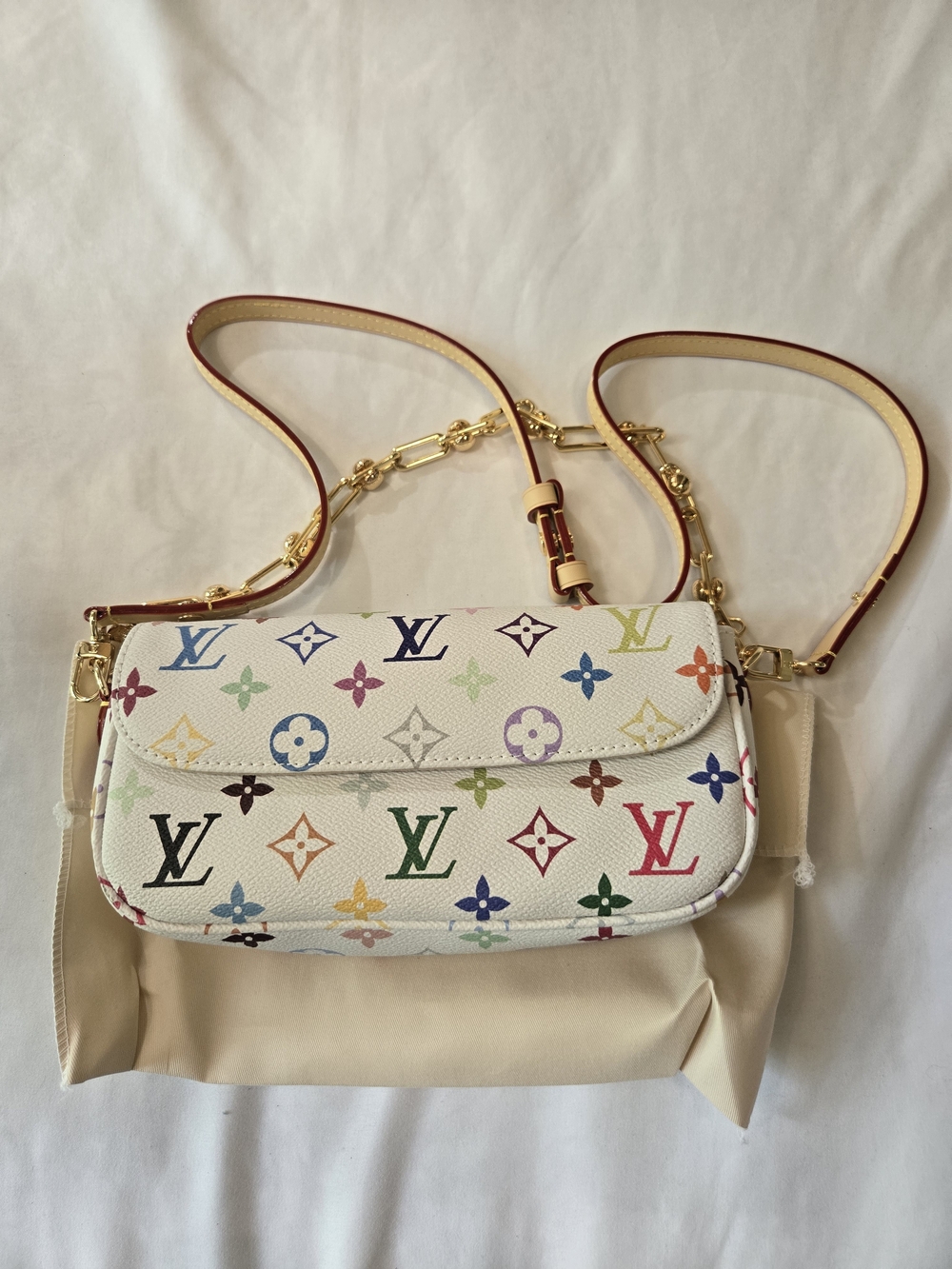 White Murakami Style Multicolor Monogram Coated Canvas Bag